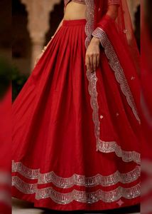 Stunning Red Lehenga Choli with Silver Embellishme