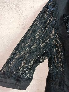 Trendy Black Lace Sleeve Blazer Top Sheer