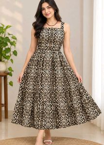Leopard Print Midi Dress with Back Tie