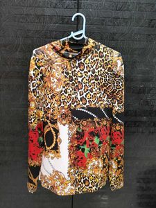 Bold Print Mock Neck Top