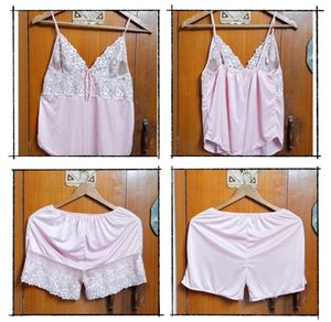 Lace Trimmed Pink Lingerie 2piece Set