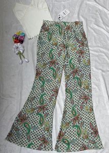 Zara Boho Paisley Print Wide Leg Pants