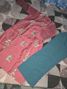 Maroon Embroidered Kurta with Teal Palazzo Pants