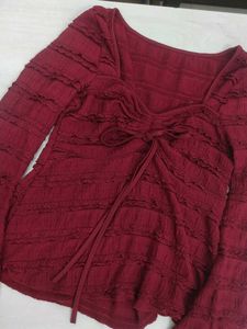 Women's Red Ruffled Long Sleeve Top