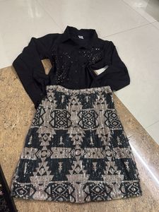 Designer Sequin Skirt and Embellished Shirt Set