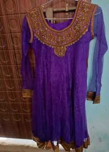 Purple Embroidered Anarkali Kurta With Dupatta