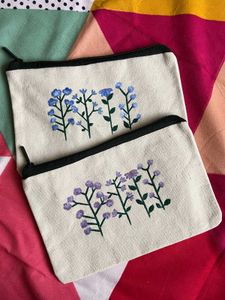 Hand Embroidered Floral Pouches - Set of 2