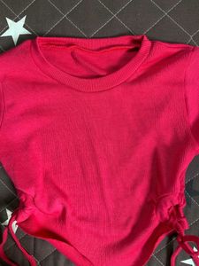 Hot Pink Drawstring Crop Top