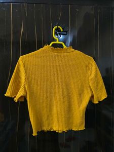 Mustard Yellow Ribbed Mock Neck Top