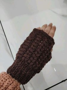 Handmade Brown Crochet Fingerless Gloves