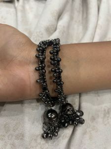 Oxidised Silver Bangles with Dangling Jhumkas..