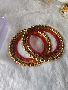 Elegant Gold &amp; Red Bangles