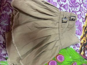 Tan Pleated Mini Skirt with Buckles