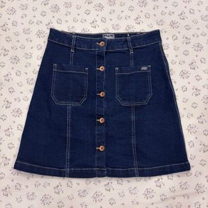 Dark Denim Button-Front Skirt