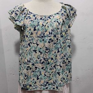 Women's Floral Print Flutter Sleeve Top