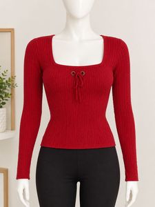Red Ribbed Knit Top