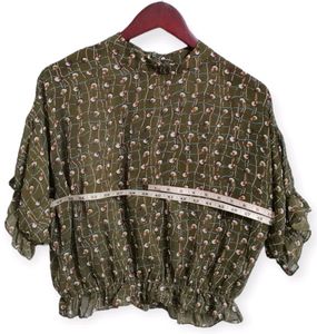Olive Green Print Blouse