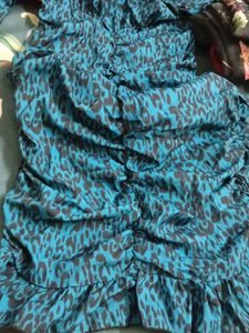 Blue Leopard Print Ruched Dress