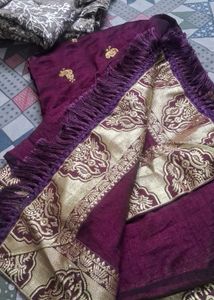 Elegant Embroidered Purple Saree