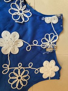 Blue Floral Crochet Sleeveless Top