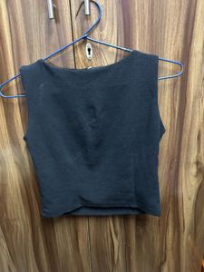 Black Sleeveless Crop Top with Eyelets
