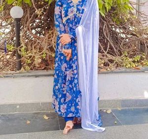 Floral Print Blue Kurta Set with Dupatta aliya cut