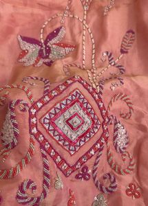 Pure Chinon Chanderi Silk Handwork 3 Piece Suit Se