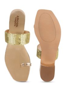 Anouk Gold Toned Embellished One Toe Block Heels
