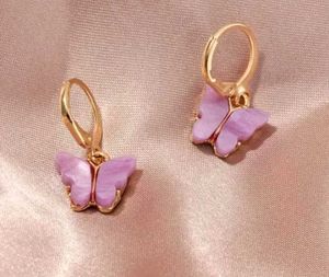 2Pair of Cute Butterfly Colorful Drop Hoop Earring