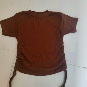 Zara Brown Ruched Side T-Shirt