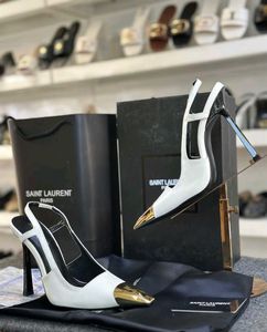 YSL Saint Laurent White &amp; Gold Heels