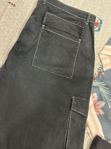 Stylish Black Cargo Pants with White Stitching