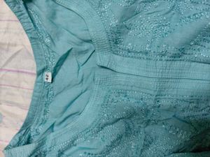 Pure lucknow Elegant Blue Embroidered Cotton Kurta