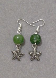 Green marble bead Starfish Earrings