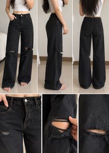 Black Ripped Wide Leg Jeans