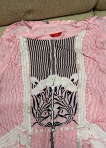 Pink Kurta with Black and White Print