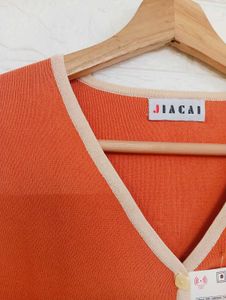 Orange Button-Up Cardigan