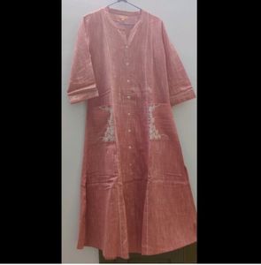 Peach Colour Pure Cotton Embroidered Kurti With Two Pockets