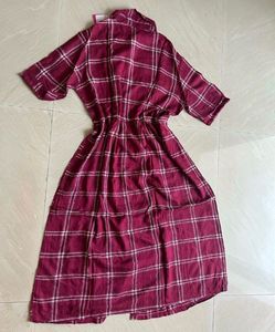Burgundy Plaid Shirt Dress