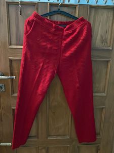 Vibrant Red Textured Pants