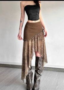 Unique Brown & Leopard Print Asymmetrical Skirt