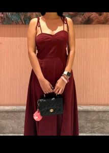 Maroon Spaghetti Strap Midi Dress