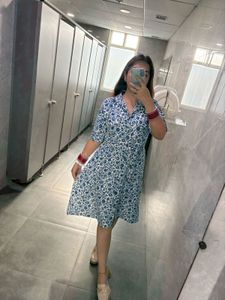 Blue &amp; White Printed Midi Dress
