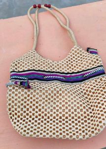 Boho Woven Tote Bag with Shell Detail