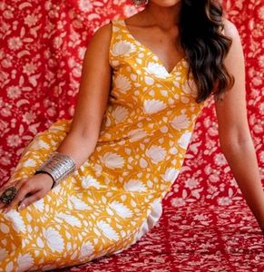 Yellow Floral Sleeveless Kurta