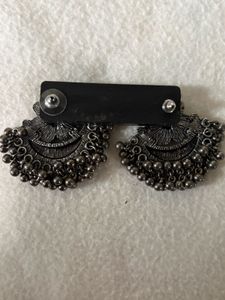 Oxidised Jhumka Earrings with Pearls