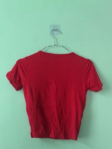 Red fitted top with in-built bra