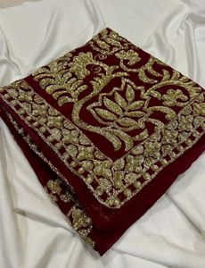 Y2K Exquisite Red Embroidered Saree without blouse