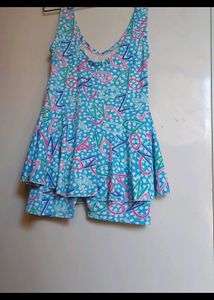 Retro Blue Swimsuit with Fun Letters
