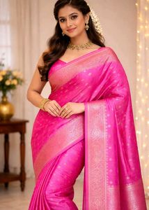 Vibrant Pink Brocade Saree.